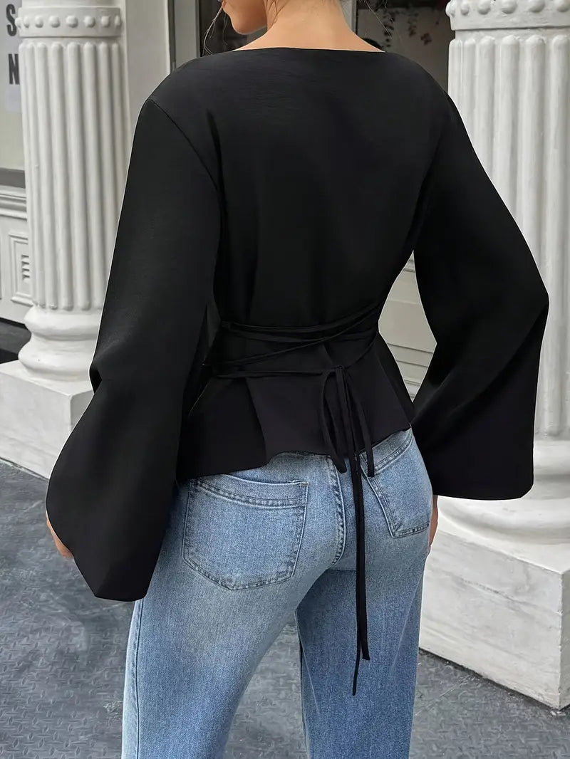 Women'S Elegant Blouse - Long Sleeve Shirt with Back Tie Closure, Classic Office & Party Blouse for Fall/Winter, Formal Everyday Women'S Tops (Sizes S-2XL) - Elegant Women'S Clothing, Business Attire, Sophisticated Design, Durable Material, Stylish Top