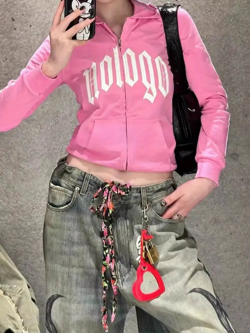 American retro washed damaged jeans Women's summer new hot design totem print mopping trousers