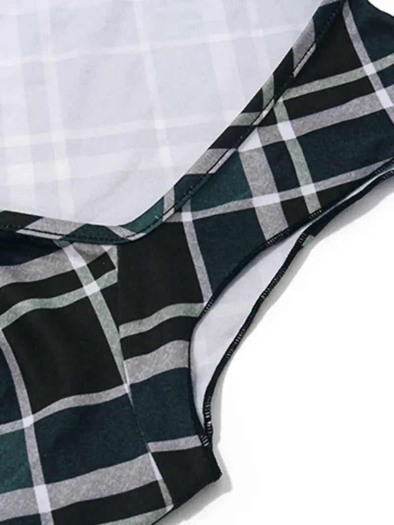 Women 2pcs Outfits Vintage Plaid Split Tank Tops and Mini Skirt Summer Streetwear Aesthetic Clothes