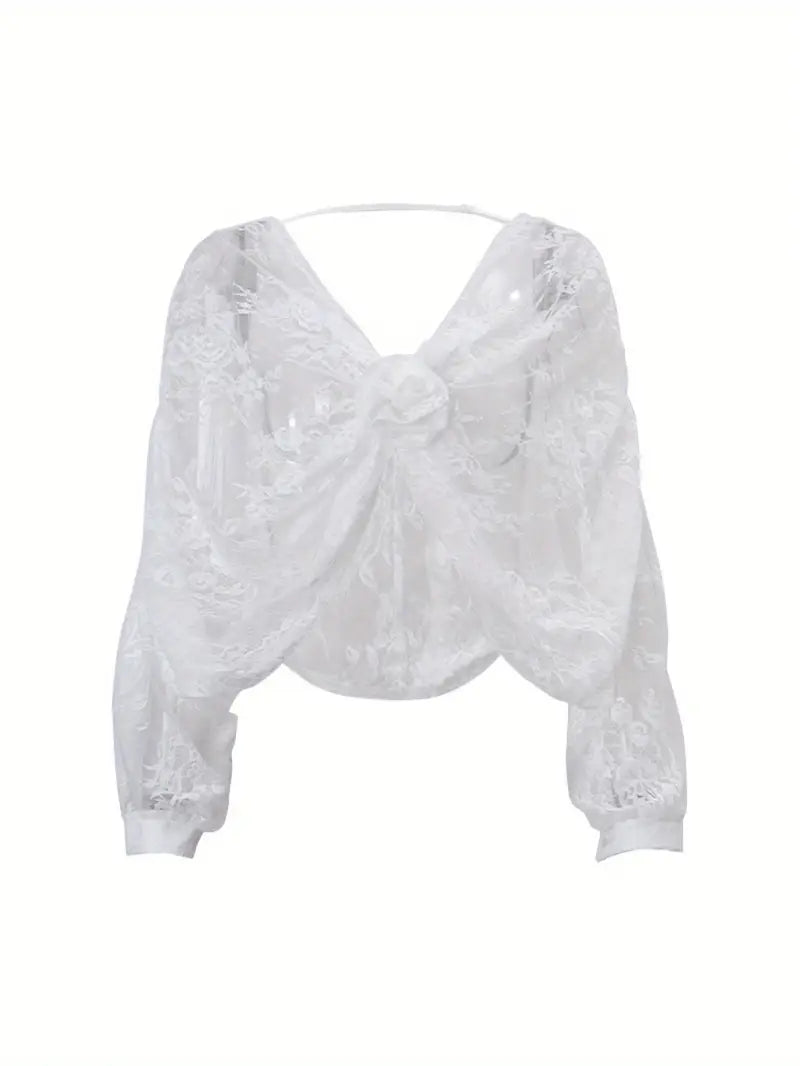 Women'S Elegant Blouse - Sheer Lace-like Top with Round Neck, Formal & Everyday Chic Outfits - Spring/Summer Women'S Clothing - Elegant Evening Party, Casual Wear, Delicate Detail, Spring Fashion, Breathable Material, Stylish Shirt, Fashion Lovers