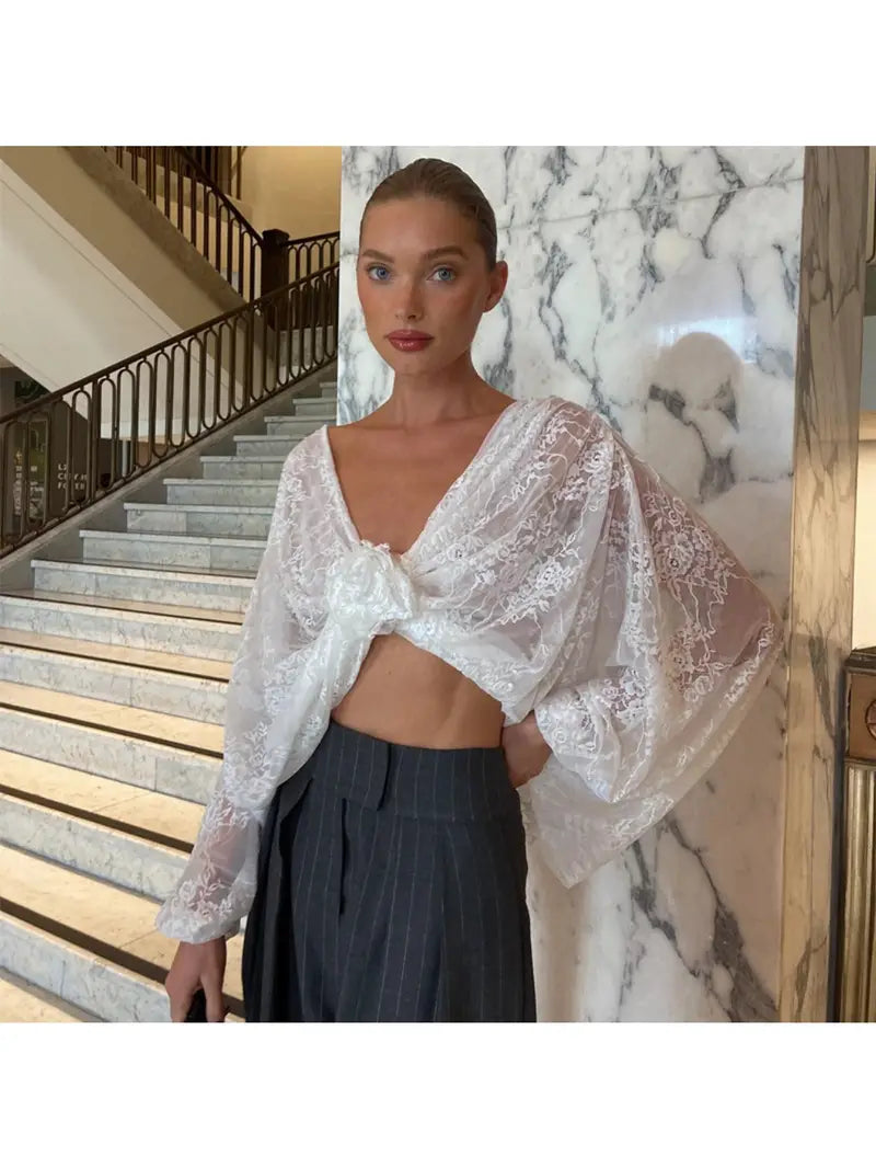 Women'S Elegant Blouse - Sheer Lace-like Top with Round Neck, Formal & Everyday Chic Outfits - Spring/Summer Women'S Clothing - Elegant Evening Party, Casual Wear, Delicate Detail, Spring Fashion, Breathable Material, Stylish Shirt, Fashion Lovers