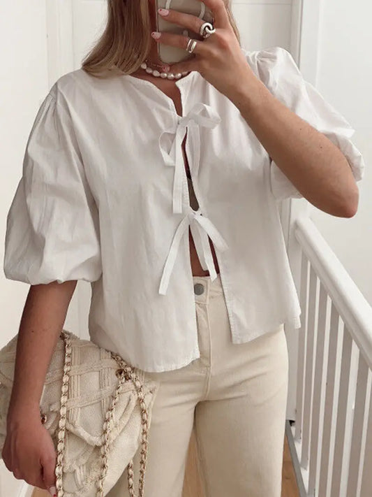 1pc Women'S Casual Crew Neck T-Shirt with Lace-up Detail - Solid Color Polyester Knit Fabric Top for Spring/Summer/Fall - Short Sleeve Streetwear Aesthetic Grunge Shirt