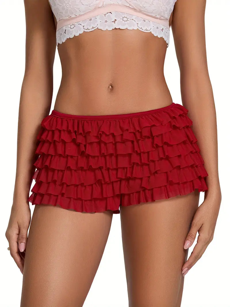 Women's Polyester Boy Shorts | Breathable Ruffle Trim | Elastic Waistband | Solid Color with Bow Detail | Machine Washable | Casual Style for Spring, Summer & Autumn