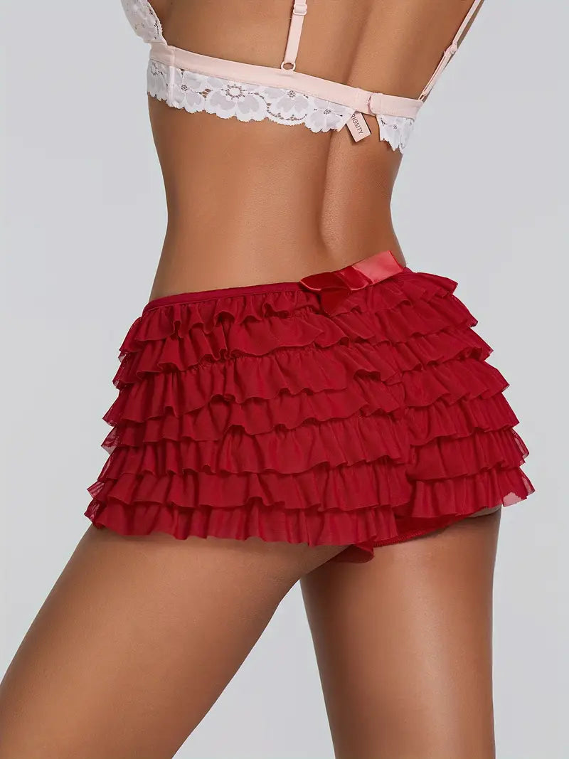Women's Polyester Boy Shorts | Breathable Ruffle Trim | Elastic Waistband | Solid Color with Bow Detail | Machine Washable | Casual Style for Spring, Summer & Autumn