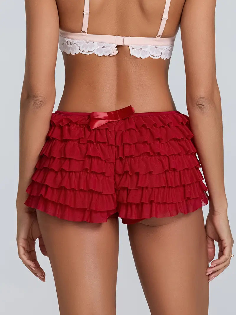 Women's Polyester Boy Shorts | Breathable Ruffle Trim | Elastic Waistband | Solid Color with Bow Detail | Machine Washable | Casual Style for Spring, Summer & Autumn
