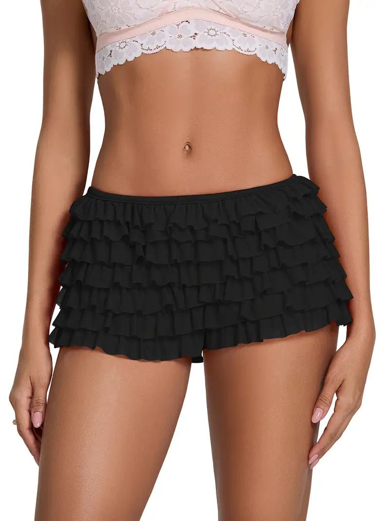 Women's Polyester Boy Shorts | Breathable Ruffle Trim | Elastic Waistband | Solid Color with Bow Detail | Machine Washable | Casual Style for Spring, Summer & Autumn