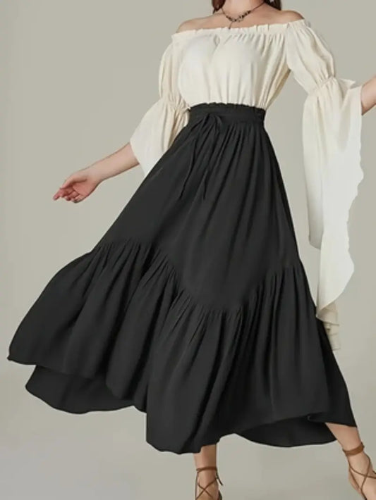 Women's Elegant Flared Skirt - Non-Stretchy Structured Formal & casual skirt, Perfect for Beach Vacations, Parties, Everyday Outfits - Women's Fashion Bottoms