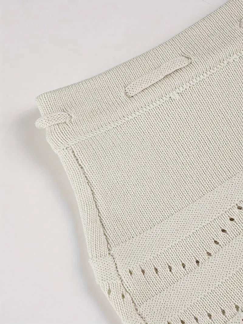 Women's Crochet Lace A-Line Skirt with Cut-Out Hem & Low Waist Lace-Up Closure - Beige/White Winter Short Skirt, Machine Washable, Solid Color Elegant & Design for Casual to Formal Events