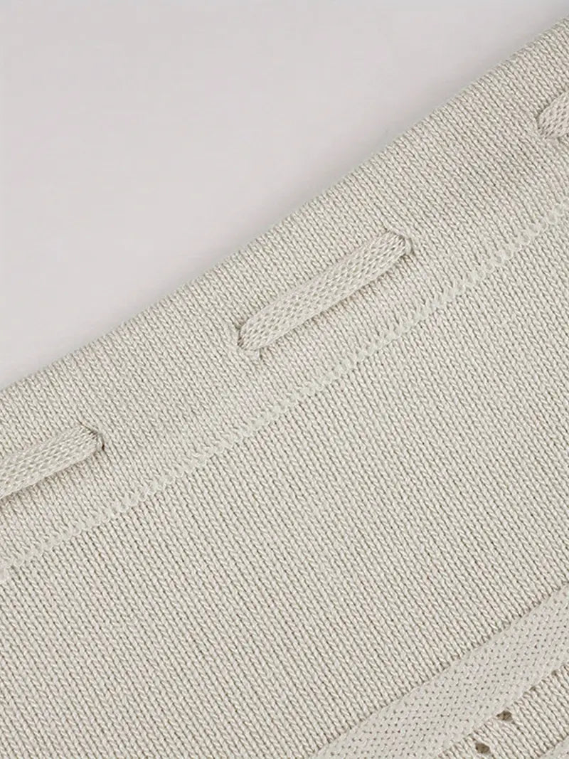 Women's Crochet Lace A-Line Skirt with Cut-Out Hem & Low Waist Lace-Up Closure - Beige/White Winter Short Skirt, Machine Washable, Solid Color Elegant & Design for Casual to Formal Events