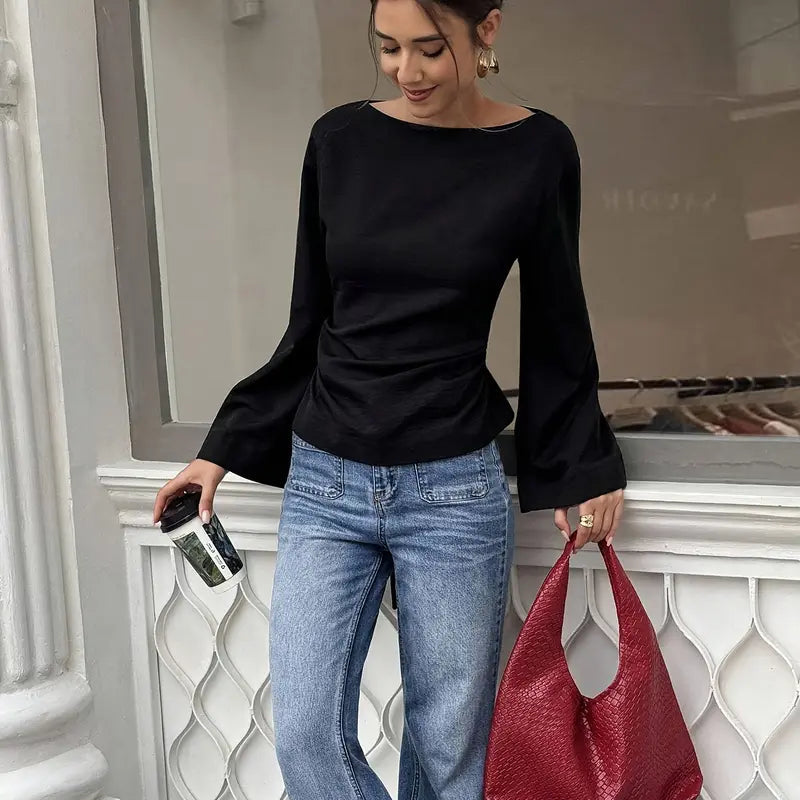 Women'S Elegant Blouse - Long Sleeve Shirt with Back Tie Closure, Classic Office & Party Blouse for Fall/Winter, Formal Everyday Women'S Tops (Sizes S-2XL) - Elegant Women'S Clothing, Business Attire, Sophisticated Design, Durable Material, Stylish Top