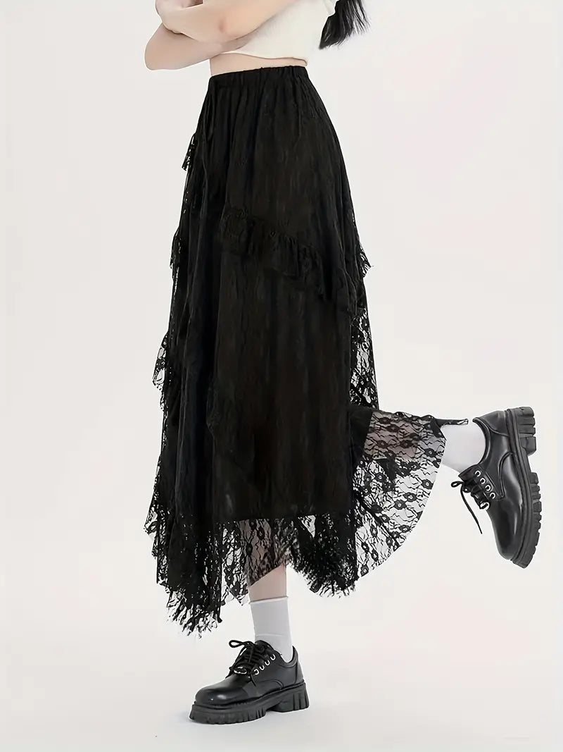 Single Piece High Waisted Flared Sweet & Elegant Maxi Skirt Ruffled Maxi Skirt Summer Outings, Women's Clothing