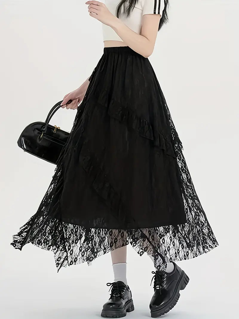 Single Piece High Waisted Flared Sweet & Elegant Maxi Skirt Ruffled Maxi Skirt Summer Outings, Women's Clothing