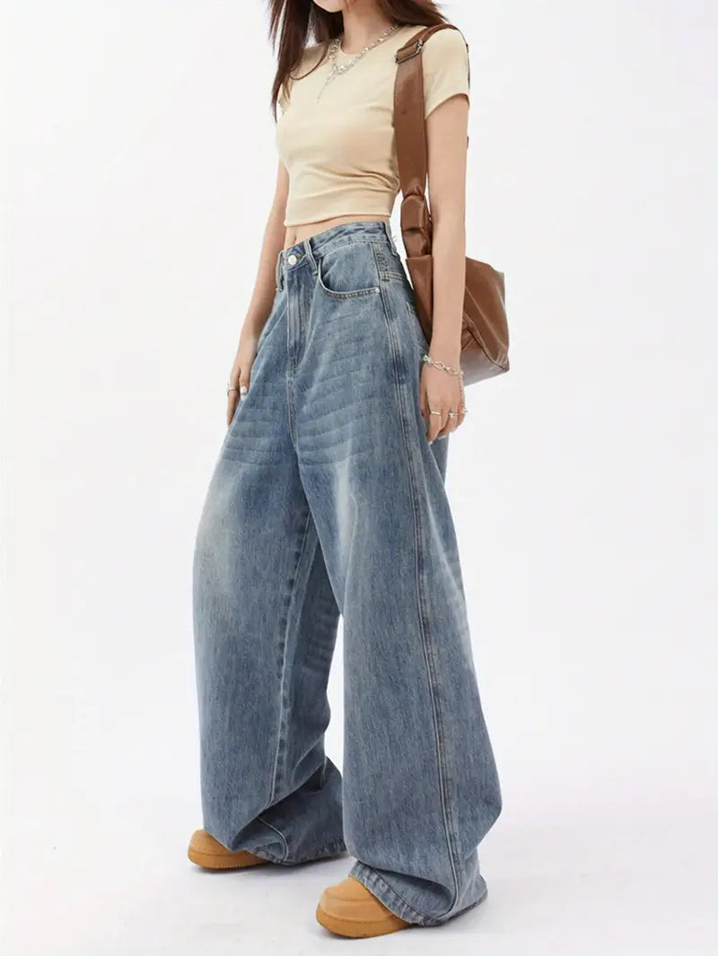 Lazy Wide Leg Jeans Women 2025 New High Waist Loose Straight Wide Pants Trousers