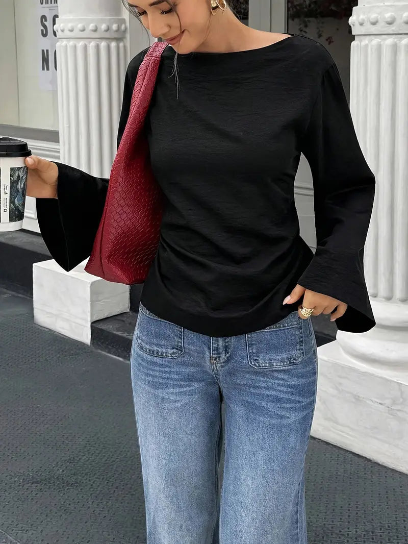 Women'S Elegant Blouse - Long Sleeve Shirt with Back Tie Closure, Classic Office & Party Blouse for Fall/Winter, Formal Everyday Women'S Tops (Sizes S-2XL) - Elegant Women'S Clothing, Business Attire, Sophisticated Design, Durable Material, Stylish Top