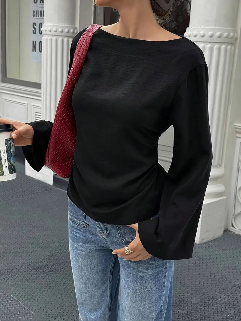 Women'S Elegant Blouse - Long Sleeve Shirt with Back Tie Closure, Classic Office & Party Blouse for Fall/Winter, Formal Everyday Women'S Tops (Sizes S-2XL) - Elegant Women'S Clothing, Business Attire, Sophisticated Design, Durable Material, Stylish Top