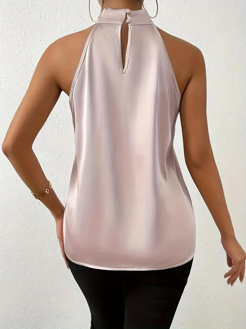 Women'S Sexy High Neck Blouse - Lightweight 100% Polyester Machine-Washable Solid Color Top for Spring Summer Fall, Elegant Office & Casual Wear