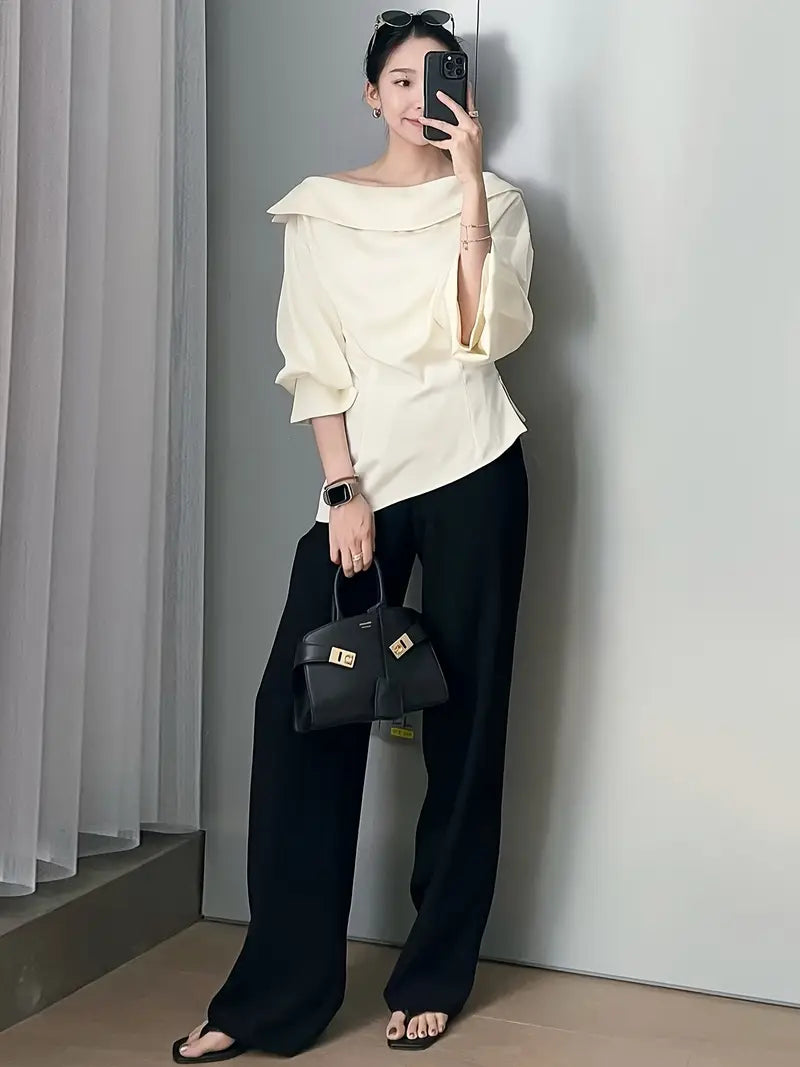 Women's Light Grey Straight-Leg Casual Pants - Non-Stretch Acetate Trousers with Pockets, Regular Fit Long Length for Spring/Fall, Versatile for Commuting & Casual Outings