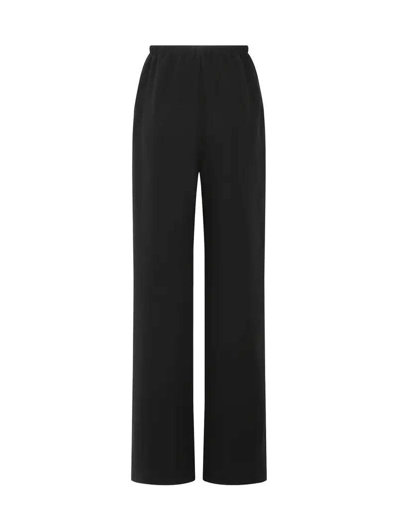 Women's Light Grey Straight-Leg Casual Pants - Non-Stretch Acetate Trousers with Pockets, Regular Fit Long Length for Spring/Fall, Versatile for Commuting & Casual Outings