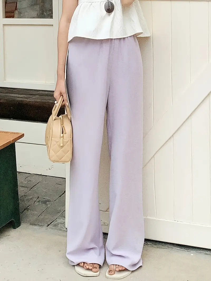 Women's Light Grey Straight-Leg Casual Pants - Non-Stretch Acetate Trousers with Pockets, Regular Fit Long Length for Spring/Fall, Versatile for Commuting & Casual Outings