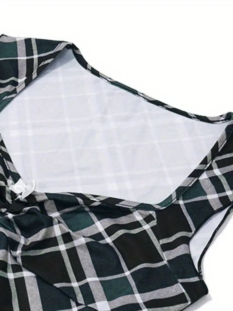 Women 2pcs Outfits Vintage Plaid Split Tank Tops and Mini Skirt Summer Streetwear Aesthetic Clothes