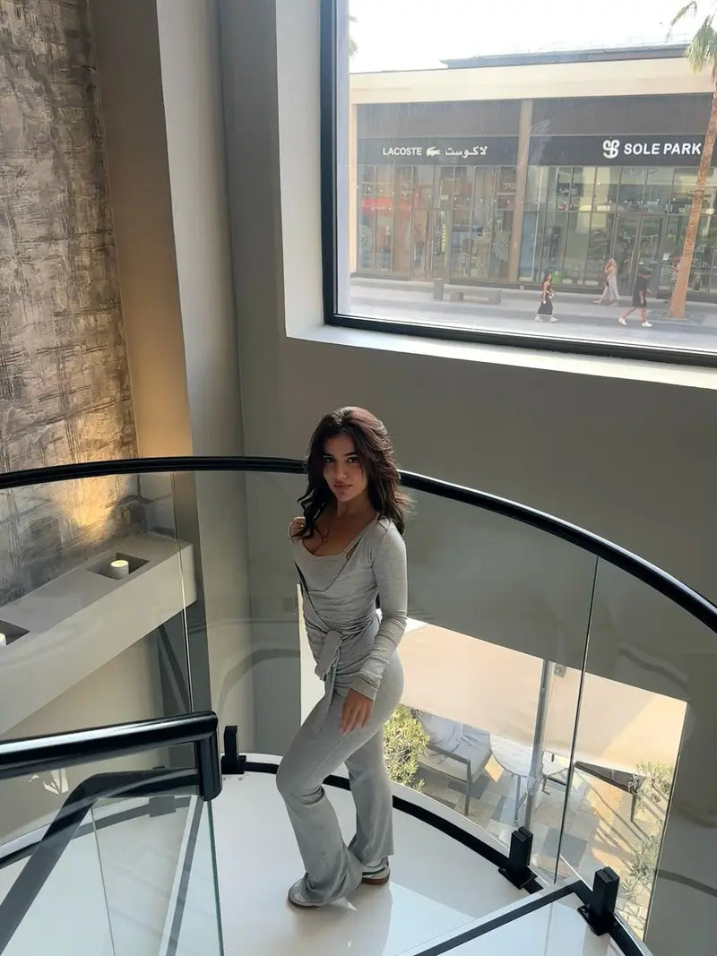 Women 2pcs Outfits Casual Solid Color Tie up Hem Wrap Long Sleeves Tops and Elastic Flare Pants Set Streetwear