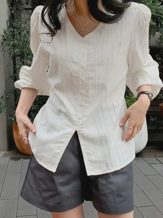 Spring Summer Autumn Regular Style Korean and Japanese Style Solid Color Top, Seasonal Fashion Decorative Tie Details, Non-See-through Fabric, High-Quality Tailoring, Versatile Design, Comfortable and Breathable, Fashionable Casual Top