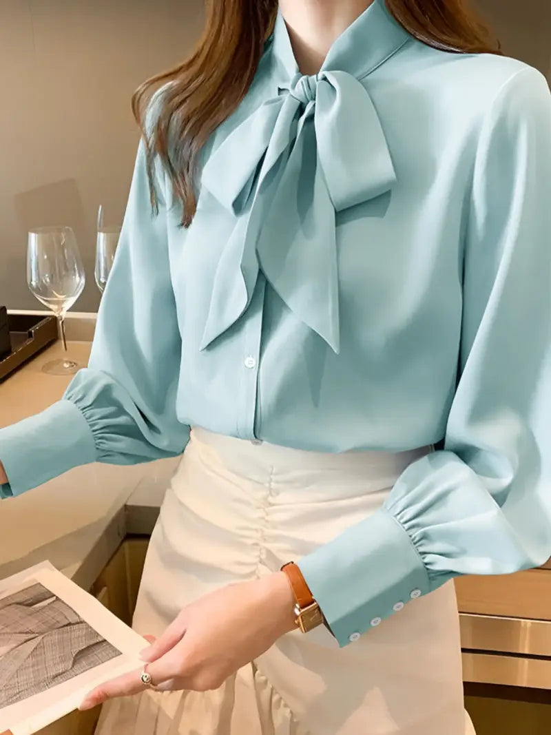 Women'S Elegant Blouse - Office to Party Long Sleeve Shirt with Adjustable Waist Tie, Formal & Casual Chic Work Attire - All-Season Women'S Professional Blouse